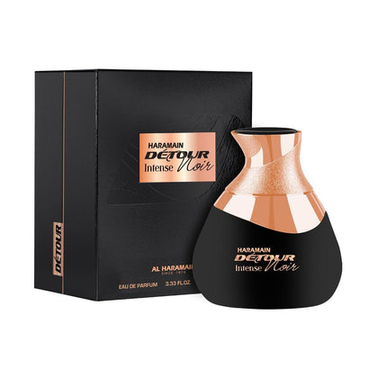 Al Haramain Detour Noir Intense bottle front view, bold aroma
