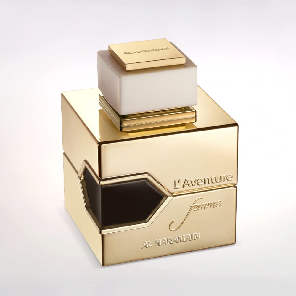 Al Haramain L'Aventure Femme EDP cap close-up, luxury craftsmanship for a confident daily ritual.