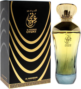Al Haramain Oyuny base notes Patchouli and Tobacco provide a warm, lasting finish.