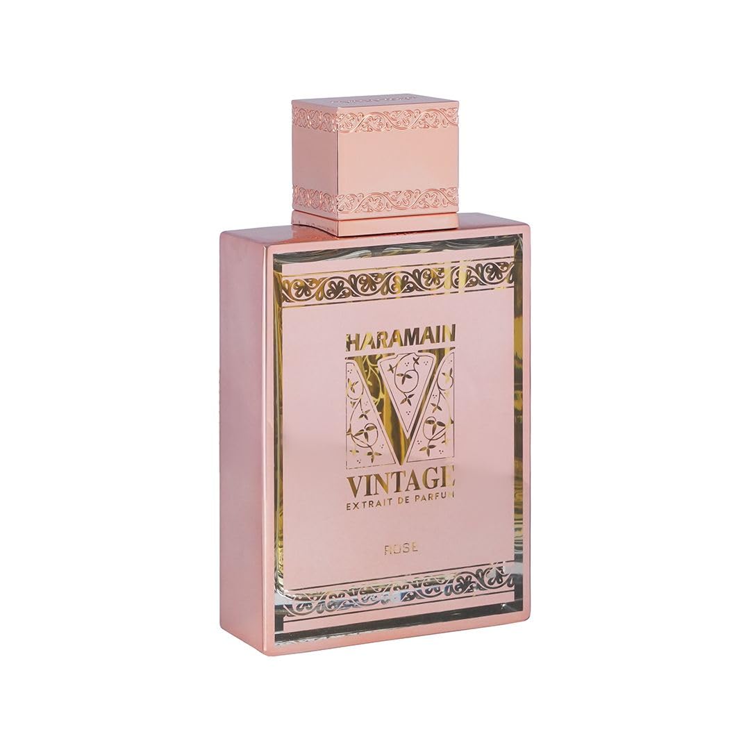 Al Haramain Vintage Rose heart notes close-up reveal pepper, iris, and jasmine for depth.
