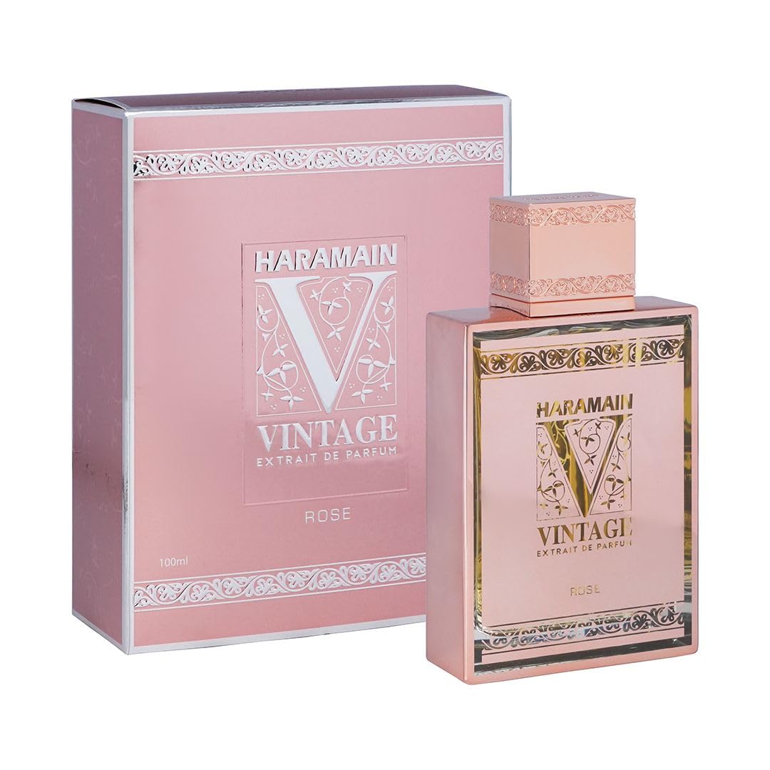 Al Haramain Vintage Rose bottle top notes highlight bergamot and neroli for a bright opening.