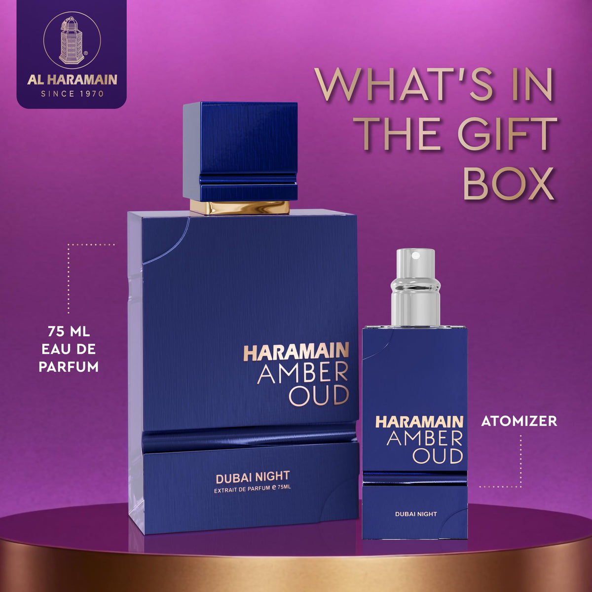 Al Haramain Amber Oud atomizer cap, ready for convenient on-the-go fragrance.