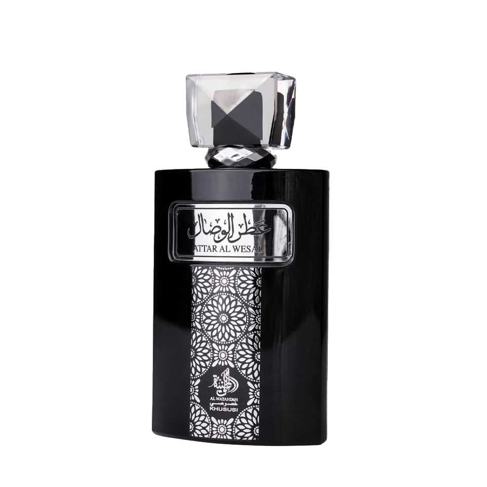 Al Wataniah Attar Al Wesal bottle front showcases masculine aroma for daily wear.