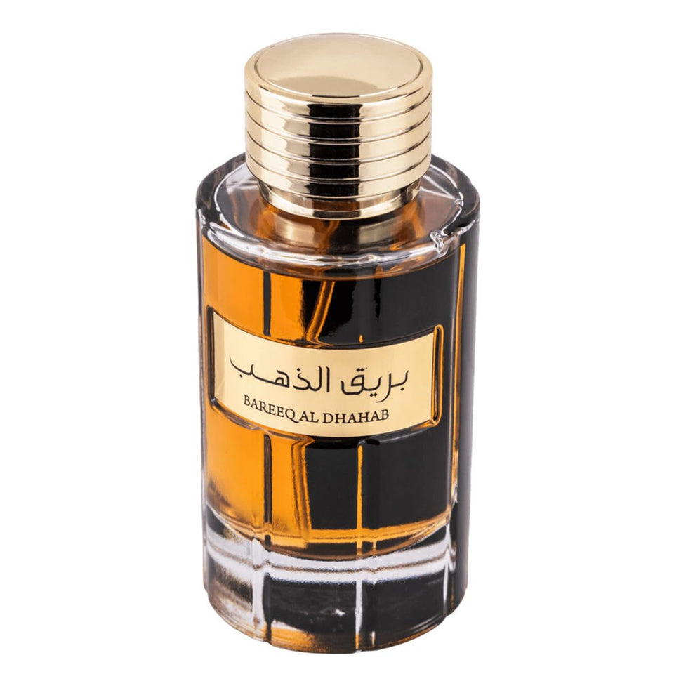 Al Wataniah Bareeq Al Dhahab bottle, versatile unisex fragrance for daily wear.