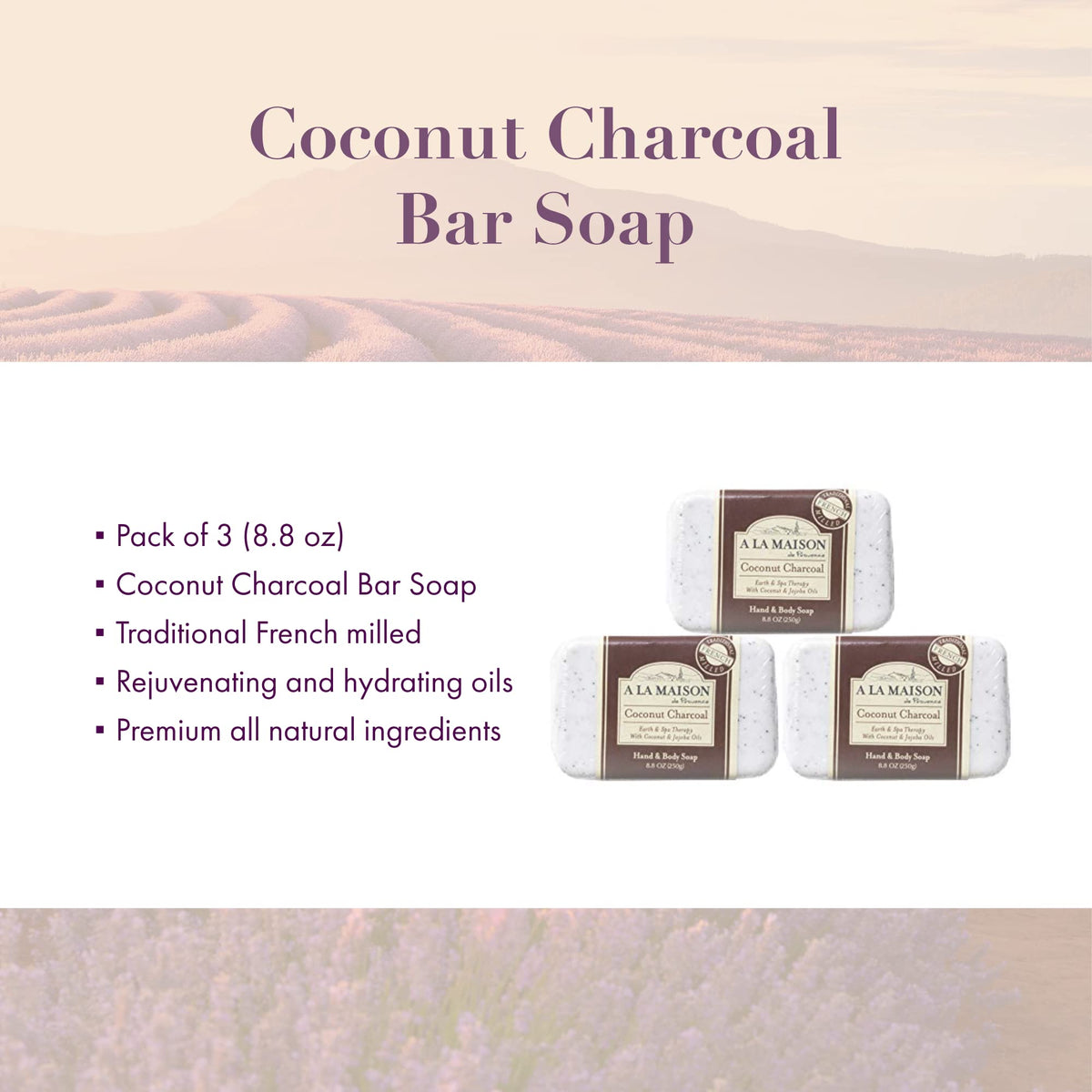 A La Maison coconut charcoal bar shown ready for everyday hand cleansing.