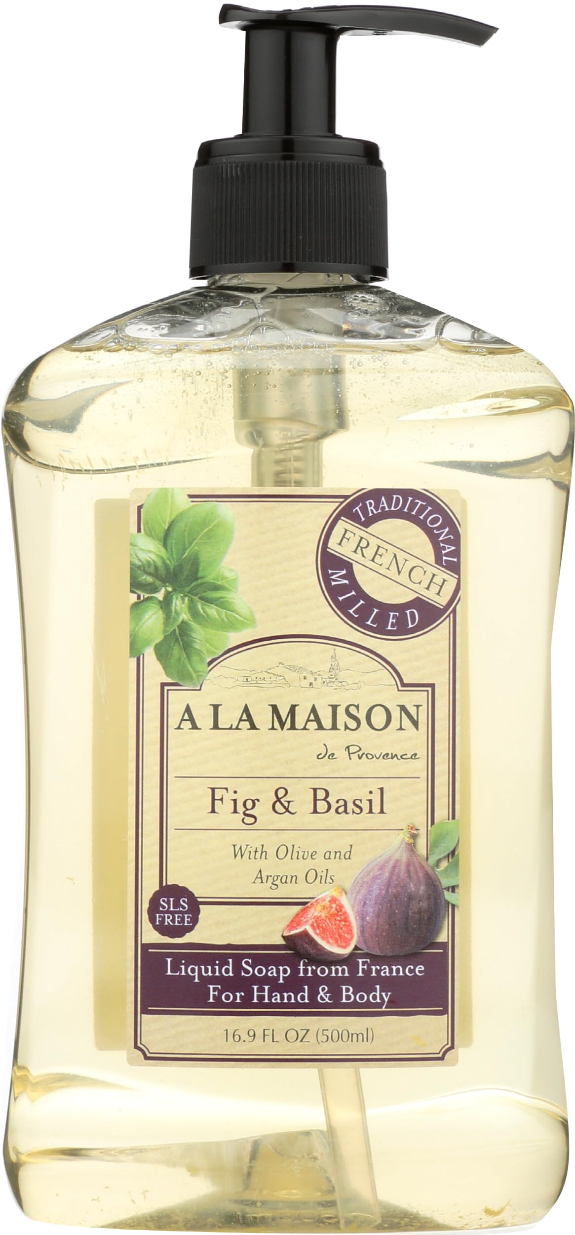 A LA MAISON Fig and Basil hand wash bottle with a luxurious daily lather