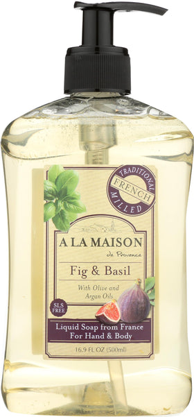 A LA MAISON Fig and Basil hand wash bottle with a luxurious daily lather
