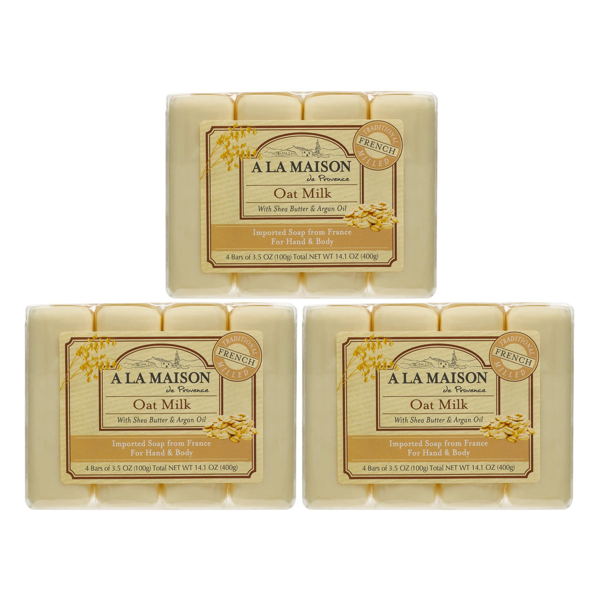 A LA MAISON oat milk bar soap pack collection showcases triple milled care.