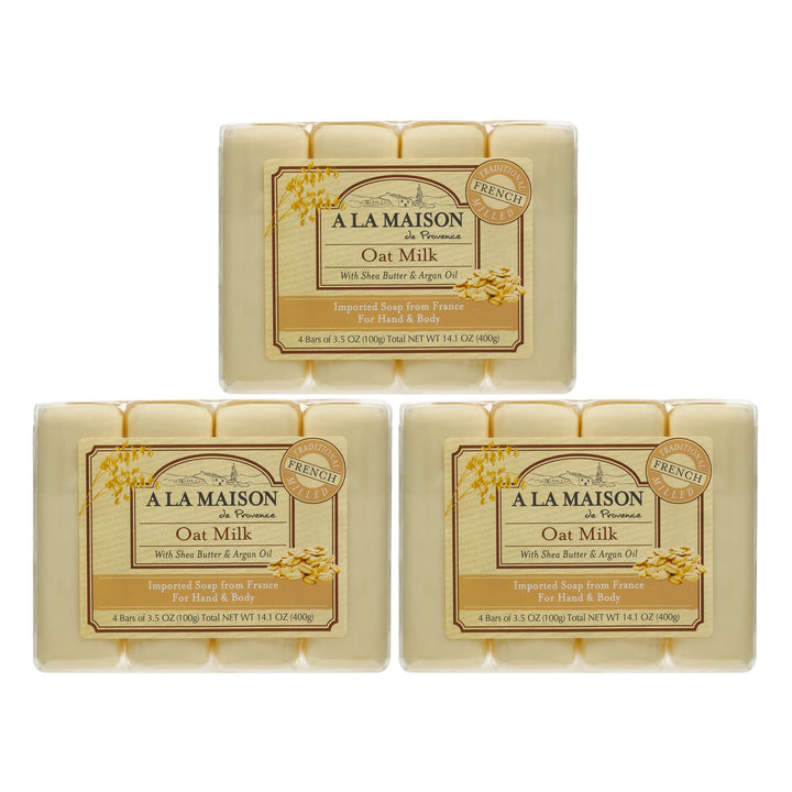 A LA MAISON oat milk bar soap pack collection showcases triple milled care.