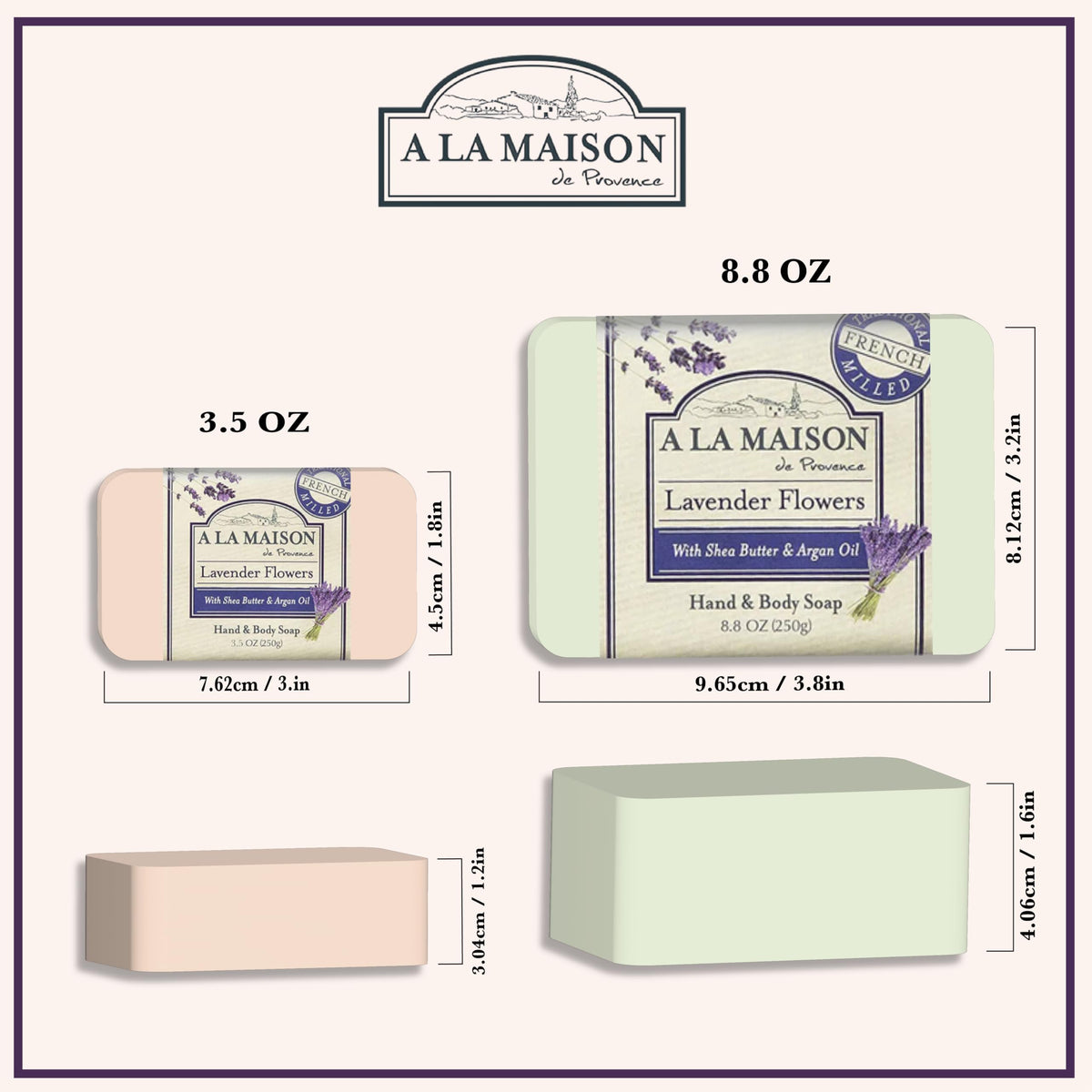 A La Maison triple-milled soap delivers silky lather and smooth skin.