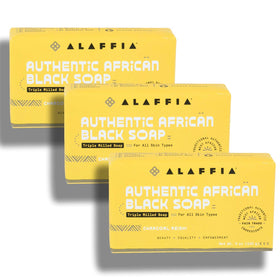 Alaffia authentic African Black Soap triple milled bar closeup for gentle cleansing.