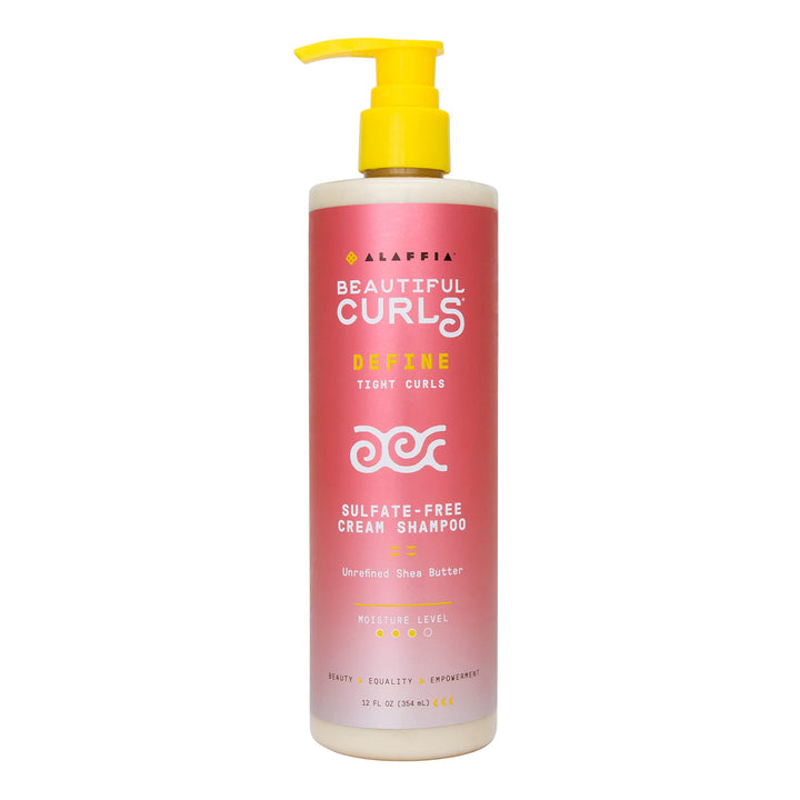 Alaffia Beautiful Curls shampoo bottle highlighting sulfate-free formula for curls