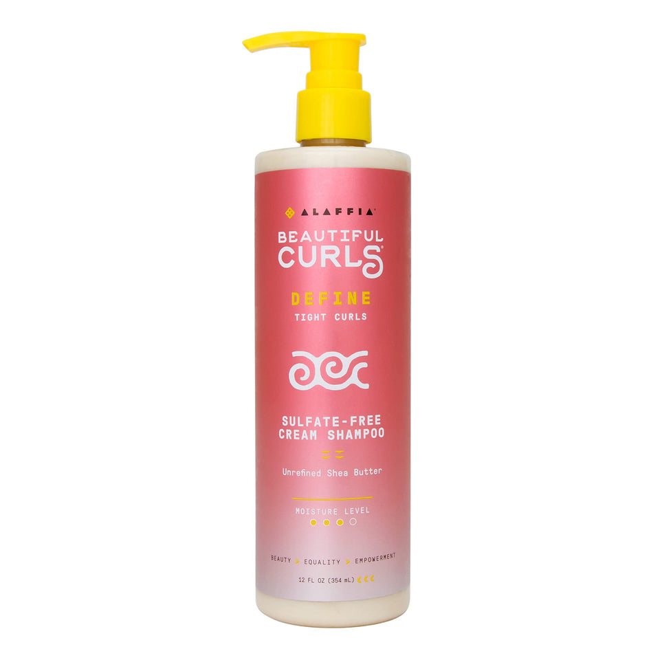 Alaffia Beautiful Curls shampoo bottle highlighting sulfate-free formula for curls