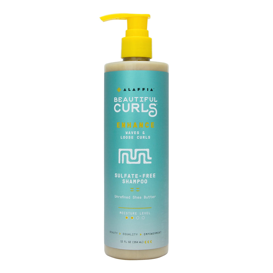 Alaffia Beautiful Curls shampoo bottle, sulfate-free for gentle cleansing and moisture