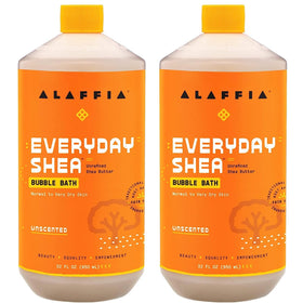 Alaffia Bubble Bath unscented bubbles showing long-lasting moisture and gentle cleansing.