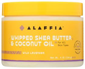 Alaffia Coconut Oil Whipped Shea Butter Wild Lavender in a compact jar for daily moisture.