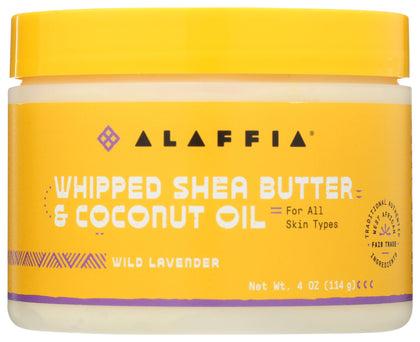 Alaffia Coconut Oil Whipped Shea Butter Wild Lavender in a compact jar for daily moisture.