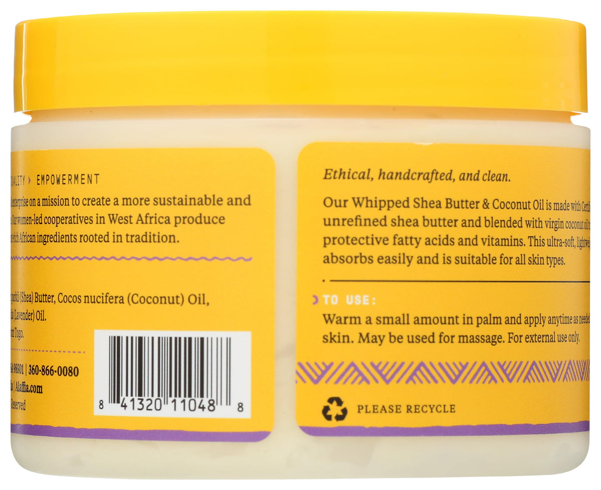 Alaffia whipped texture close-up highlighting airy cream and lavender aroma.