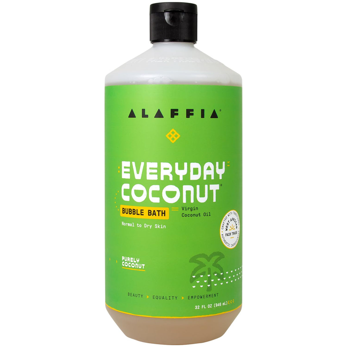 Alaffia Everyday Coconut Bubble Bath pour creates rich, calming foam for a relaxing soak.