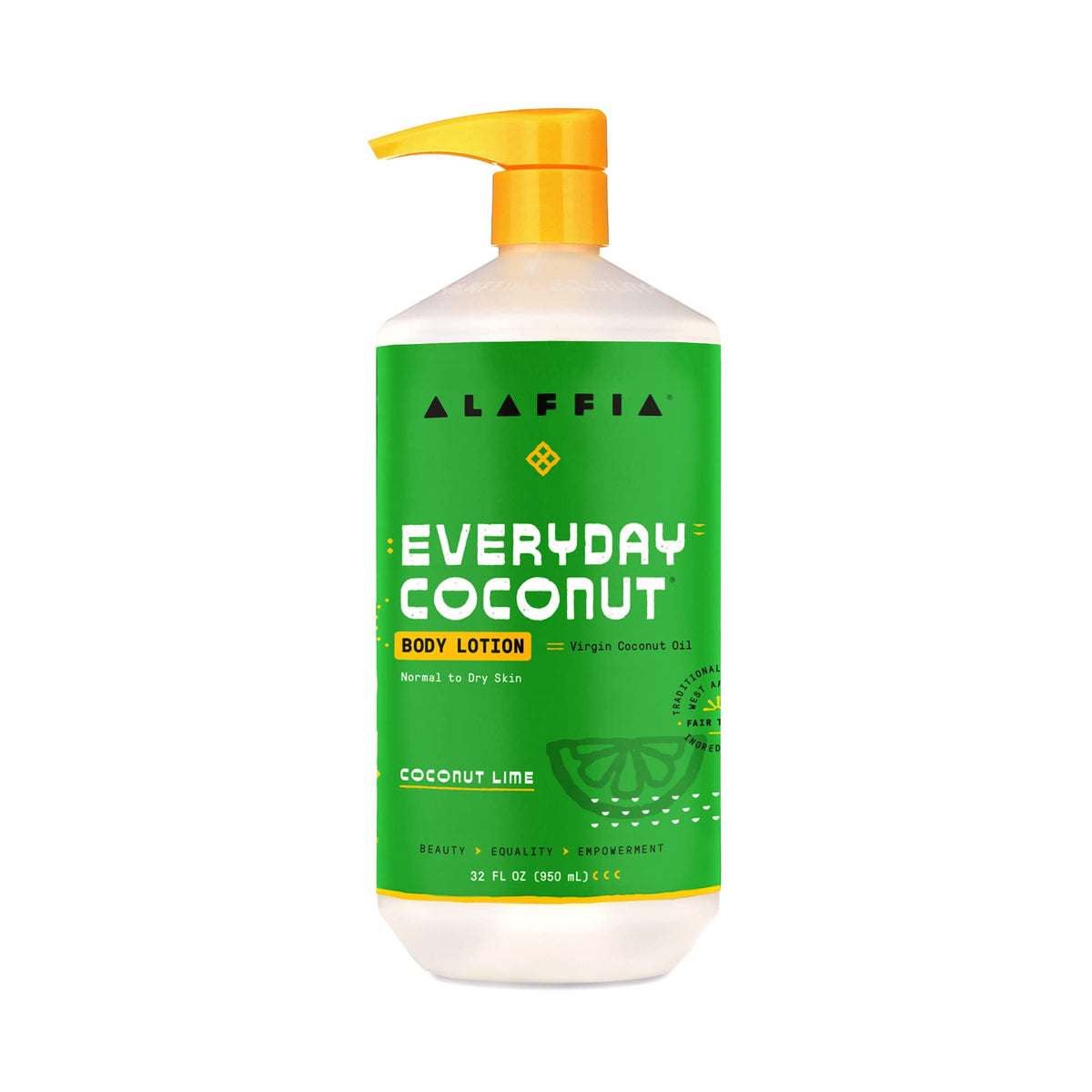 Alaffia Everyday Coconut Hydrating Body Lotion bottle showcasing rich hydration for normal to dry skin.