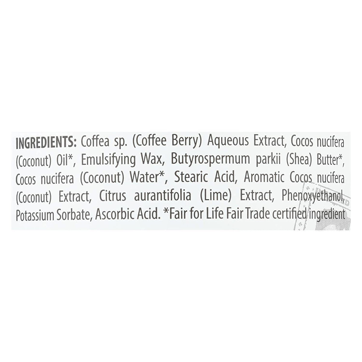 Alaffia Everyday Coconut Hydrating Body Lotion ingredients panel highlighting fair trade virgin coconut oil.
