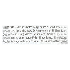 Alaffia Everyday Coconut Hydrating Body Lotion ingredients panel highlighting fair trade virgin coconut oil.