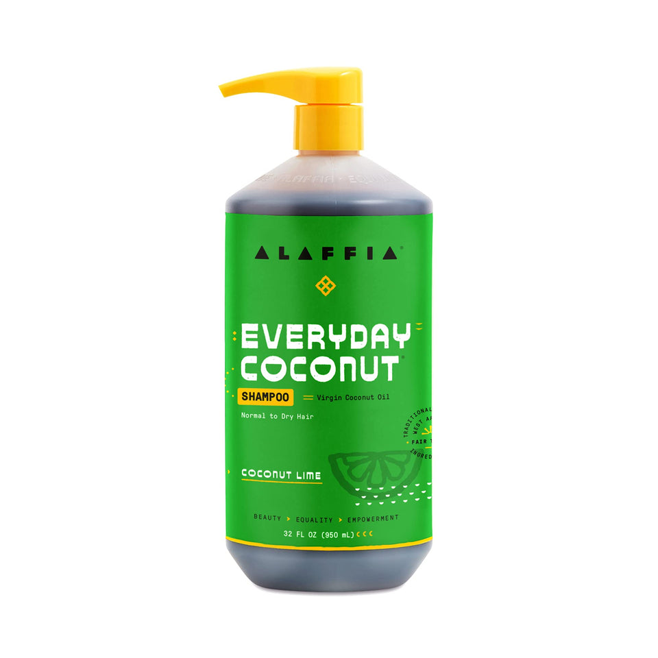 Alaffia EveryDay Coconut Shampoo bottle with coconut-lime scent for daily cleansing