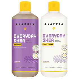 Alaffia EveryDay lavender shampoo bottle for gentle cleansing and dry-hair care.