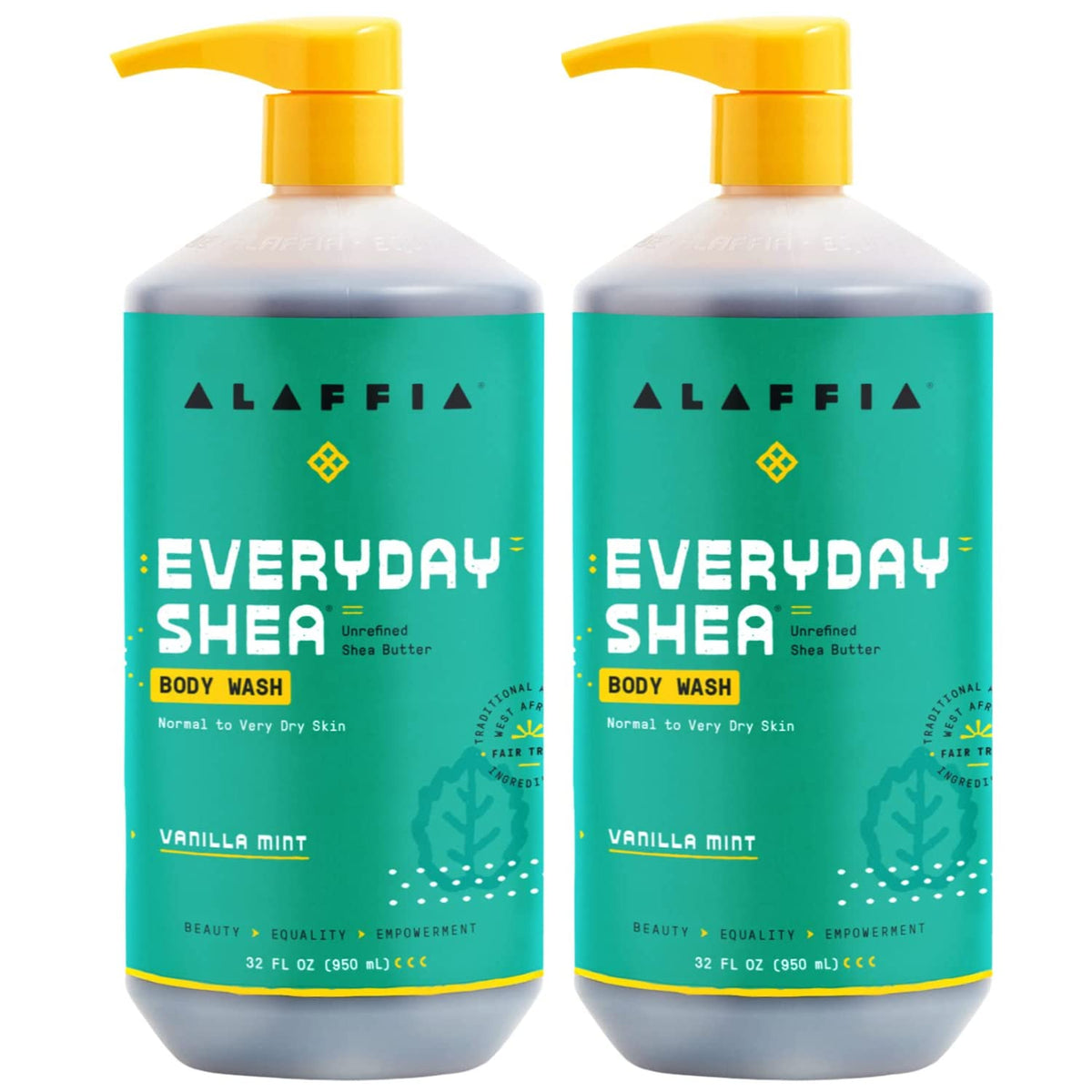 Alaffia Everyday Shea Body Wash Vanilla Mint bottle delivering soothing cleanse and moisturization.