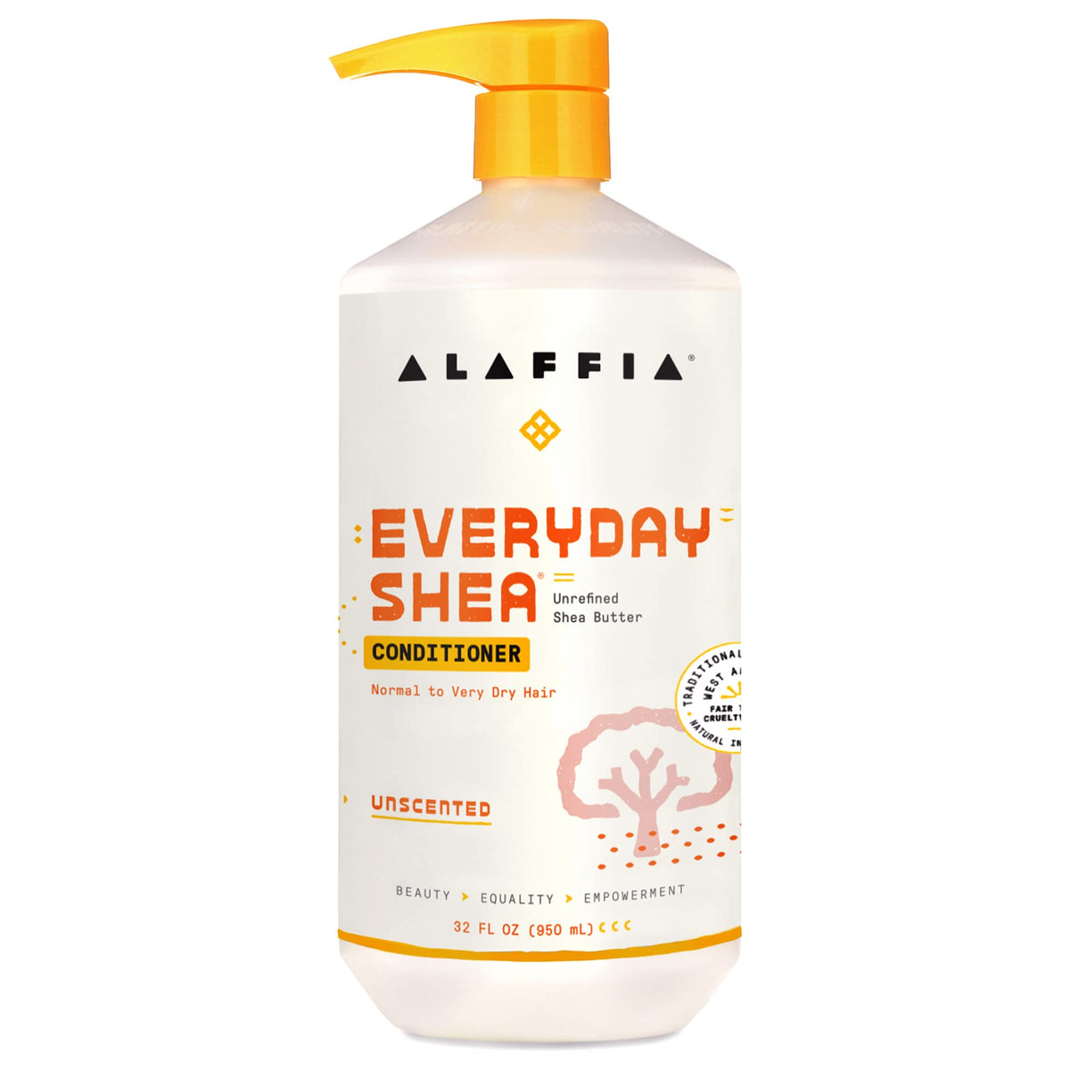 Alaffia Everyday Shea Conditioner bottle provides deep moisture for dry hair.