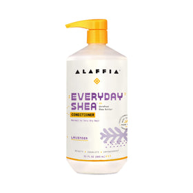 Alaffia Everyday Shea Conditioner lavender bottle highlighting natural care and soothing scent