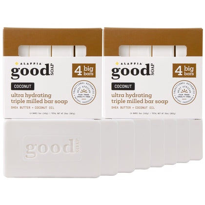 Alaffia Good Soap Coconut bar closeup showing rich lather and texture
