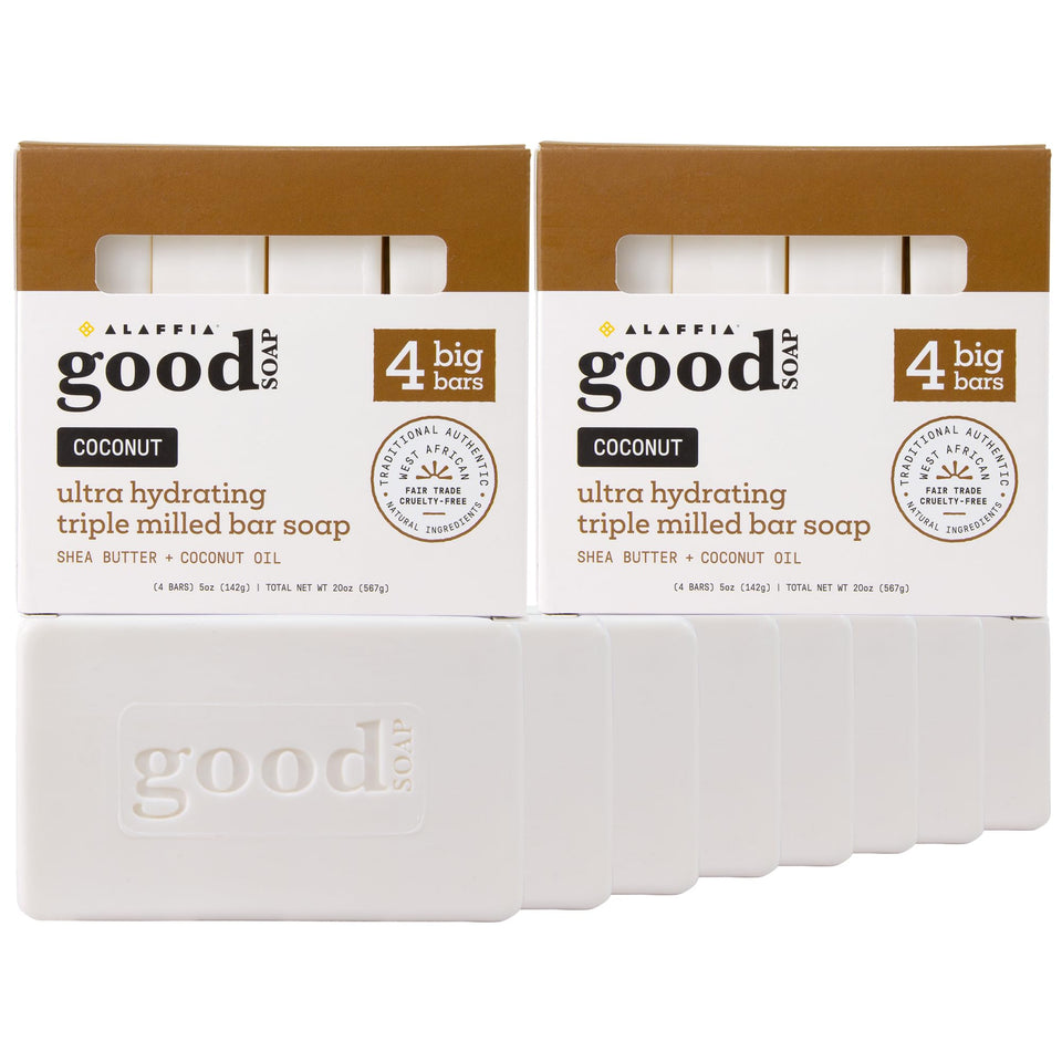Alaffia Good Soap Coconut bar closeup showing rich lather and texture