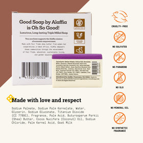 Close-up of Alaffia Good Soap Coconut bars, highlighting triple-milled texture for long-lasting use.