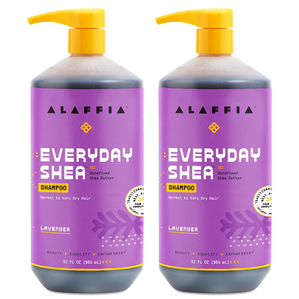 Alaffia Lavender EveryDay Shampoo bottle with soothing scent for daily cleansing.
