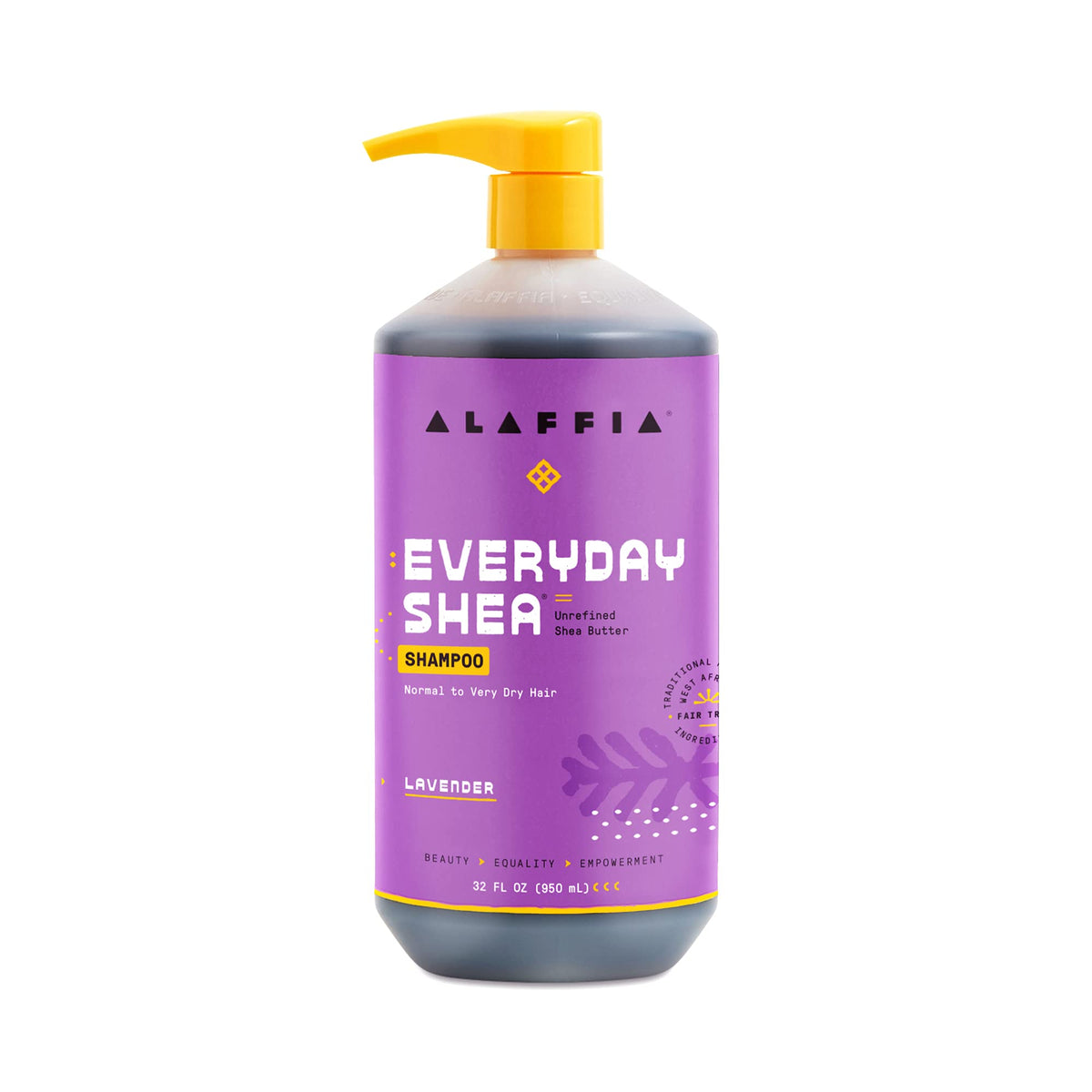 Alaffia Lavender Everyday Shampoo bottle displaying the product and packaging.