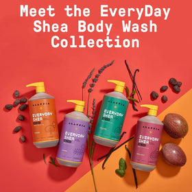 Alaffia set displayed on bathroom shelf for everyday self-care routine.