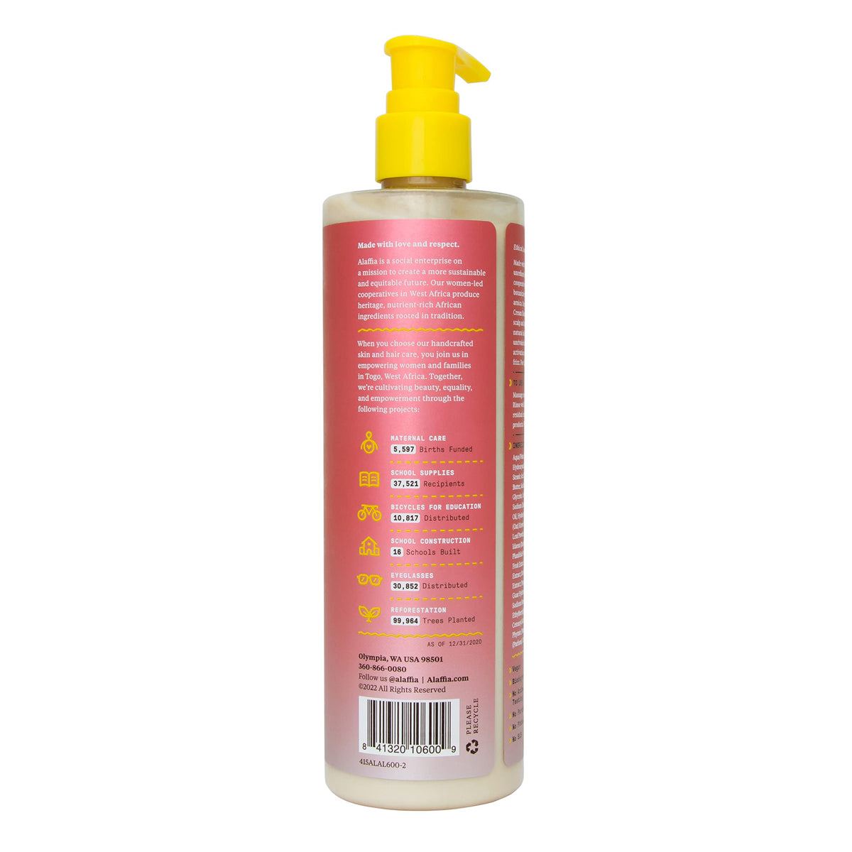 Bottle with shea butter and botanical ingredients imagery