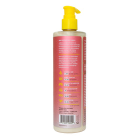 Bottle with shea butter and botanical ingredients imagery