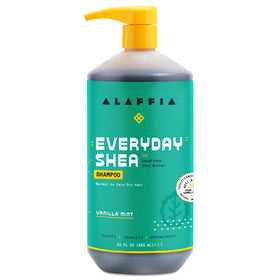 Alaffia Vanilla Mint Everyday Shampoo bottle front highlights sulfate-free moisture for hair.