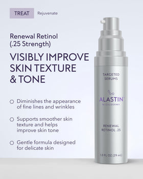 ALASTIN Renewal Retinol Serum packaging on shelf supports daily use for even tone.