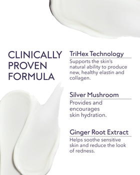 Product applied to the face promoting smoother, more even texture.