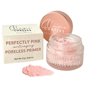 Alayne Curtiss Bridal Beauty Perfectly Pink Poreless Primer bottle shows pore minimization and matte finish.