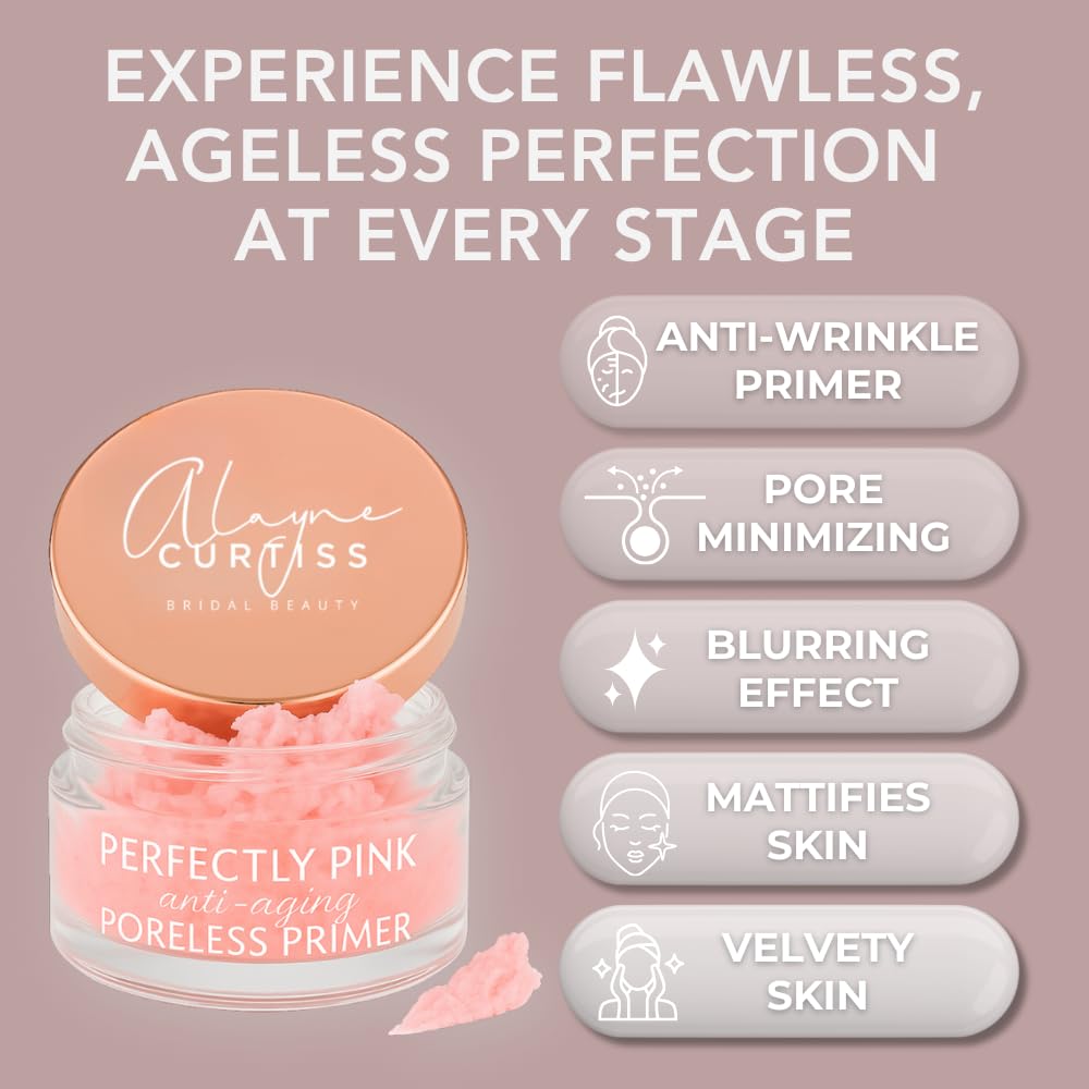 Alayne Curtiss Bridal Beauty primer skin swatch showing smoothing effect.