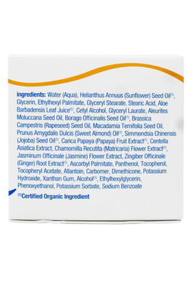 Alba Botanica Cream Moisture label close-up highlighting jasmine and Vitamin E benefits.