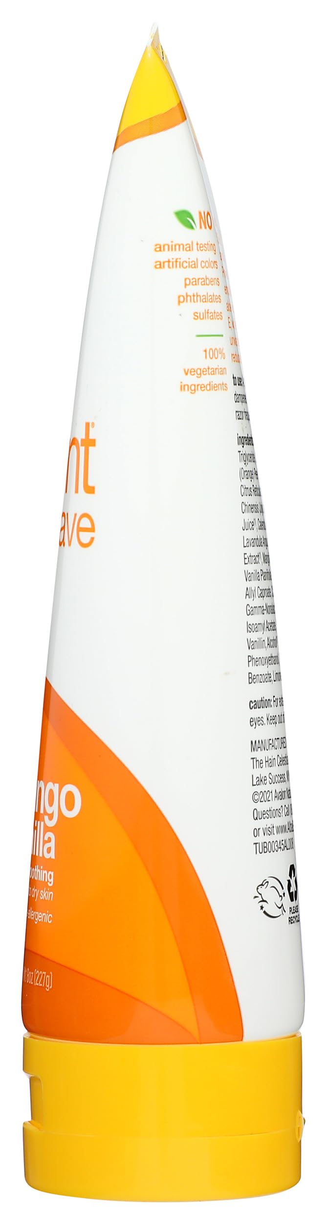 Leaping Bunny cruelty-free symbol with Alba Botanica Mango Vanilla shave cream.