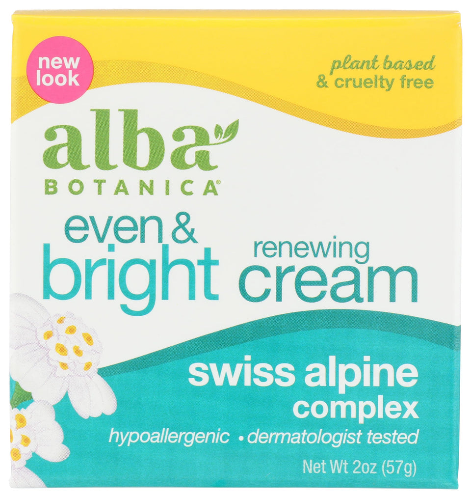 Alba Botanica Even and Bright Renewal Cream jar for smooth, even-toned skin.