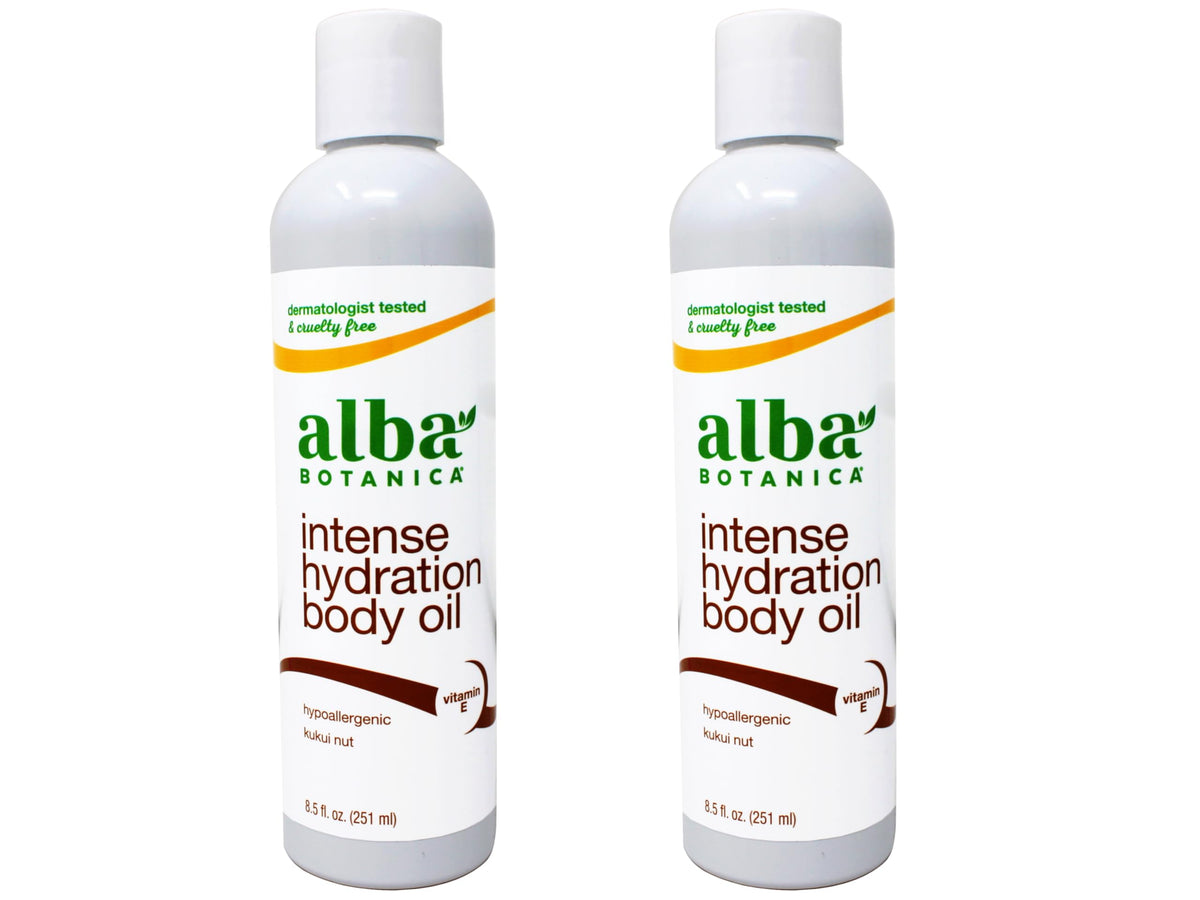 Alba Botanica Kukui Nut Body Oil bottle close-up for rich hydration