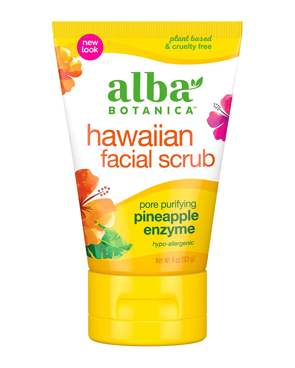 Alba Botanica Hawaiian Pineapple Enzyme Scrub tube promotes smooth, radiant skin.