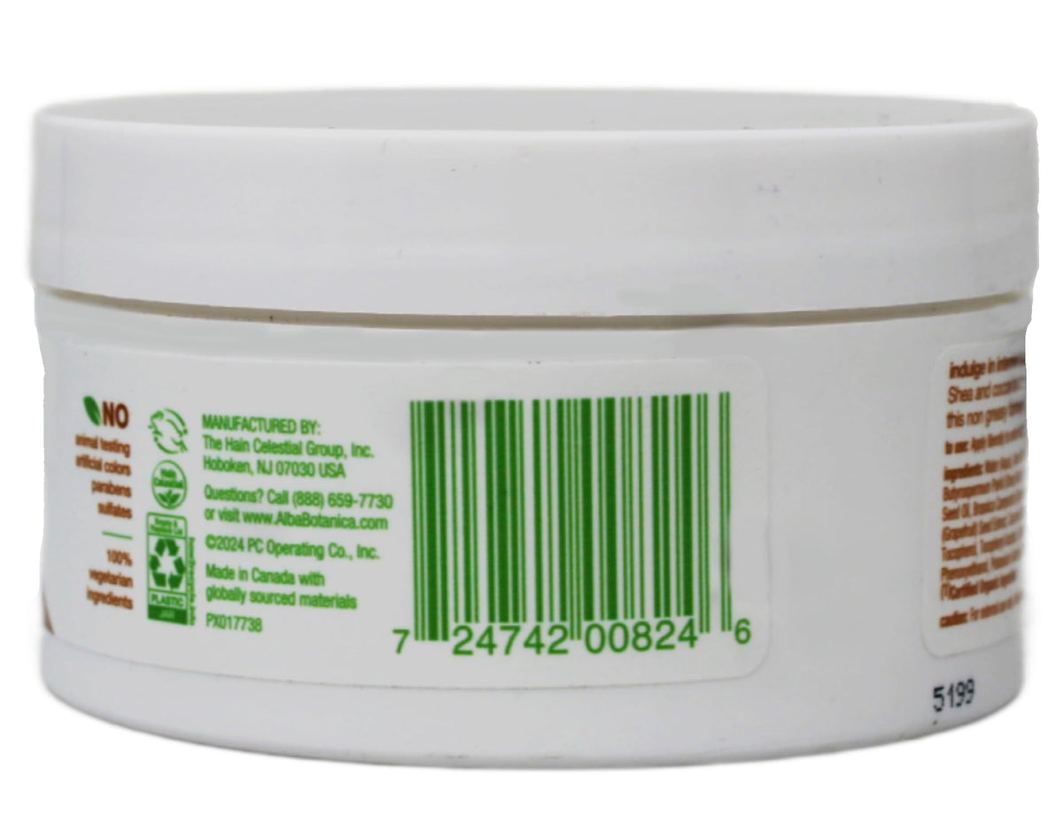 Alba Botanica Kukui Nut Body Cream tub with lid and smooth texture demonstration.